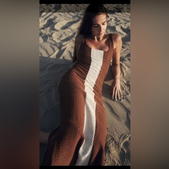 NWT Size L - Palmacea Fara Brown/Ivory Textured Maxi Dress - Picture 10 of 16